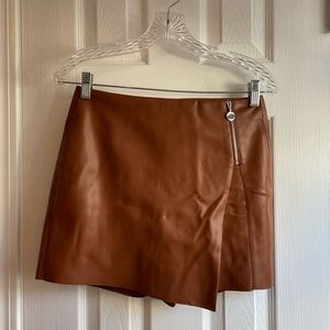 Zara Brown Leather Skort. Worn once. Perfect Condition. Size S.